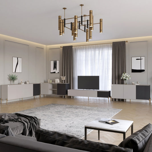 Комплект модульный для гостиной LION Грей 4 элемента с золотыми металлическими ножками Кашемир/Асфальт (LION-042913)