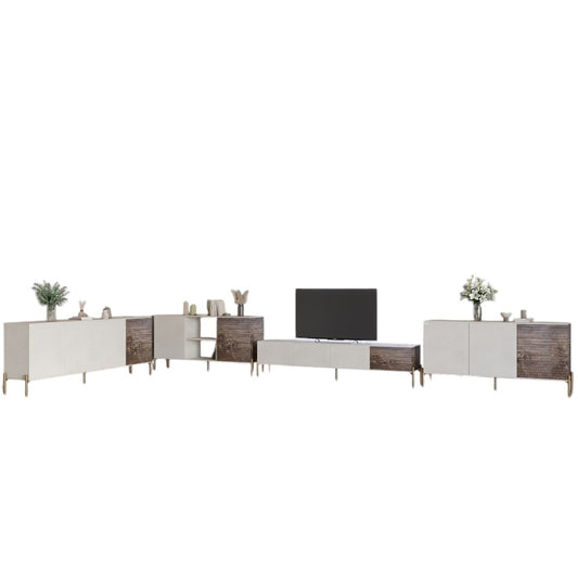 Комплект модульный для гостиной LION Грей 4 элемента с золотыми металлическими ножками Бетон Style/Дерево (LION-042889)