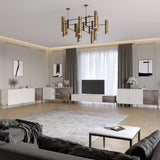 Комплект модульный для гостиной LION Грей 4 элемента с золотыми металлическими ножками Бетон Style/Дерево (LION-042889)