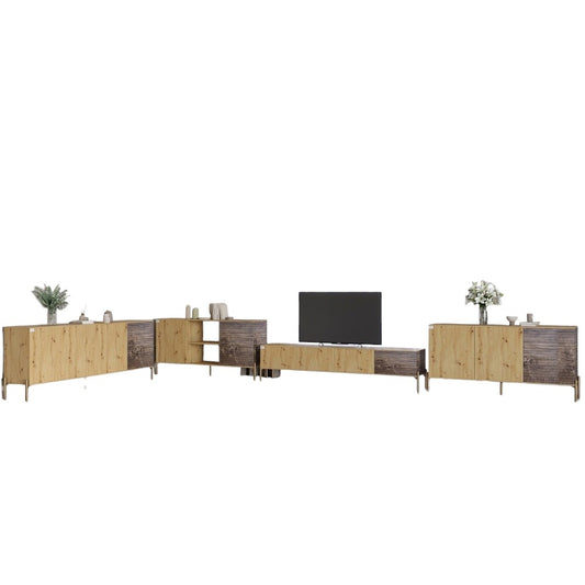 Комплект модульный для гостиной LION Грей 4 элемента с золотыми металлическими ножками Дуб Артизан/Дерево (LION-042879)