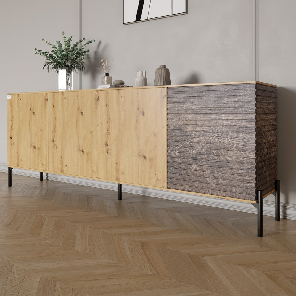 Комод в гостиную на черных металлических ножках LION Грей 204x38x76,5 см Дуб Артизан/Дерево (LION-042513)
