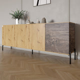 Комод в гостиную на черных металлических ножках LION Грей 204x38x76,5 см Дуб Артизан/Дерево (LION-042513)