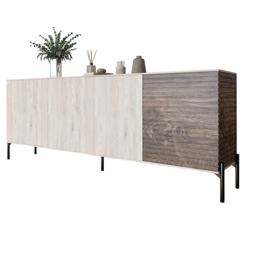 Комод в гостиную на черных металлических ножках LION Грей 204x38x76,5 см Самоа Дымчатый/Дерево (LION-042503)