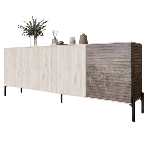Комод в гостиную на черных металлических ножках LION Грей 204x38x76,5 см Самоа Дымчатый/Дерево (LION-042503)