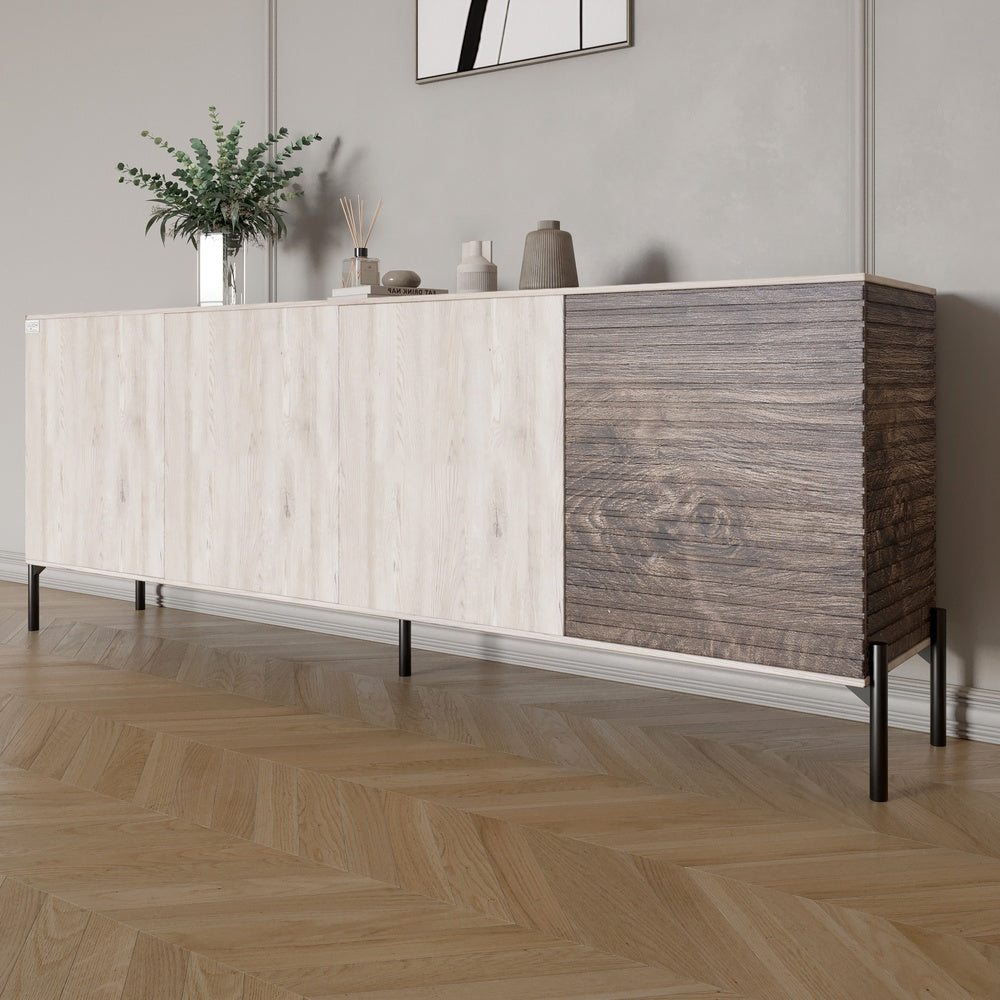 Комод в гостиную на черных металлических ножках LION Грей 204x38x76,5 см Самоа Дымчатый/Дерево (LION-042503)