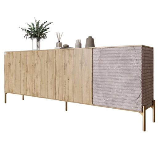 Комод на золотых металлических ножках LION Грей 204x38x76,5 см Дуб Аппалачи/Камень (LION-042684)