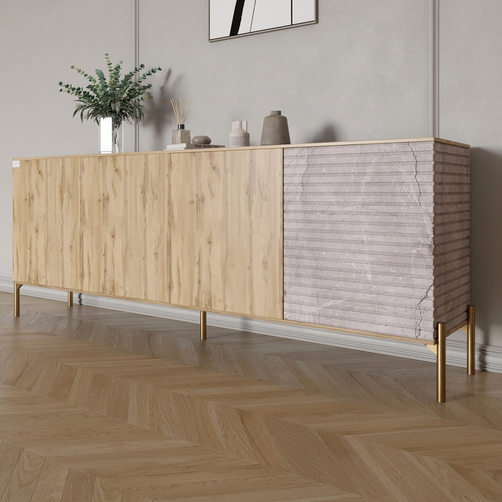 Комод на золотых металлических ножках LION Грей 204x38x76,5 см Дуб Аппалачи/Камень (LION-042684)