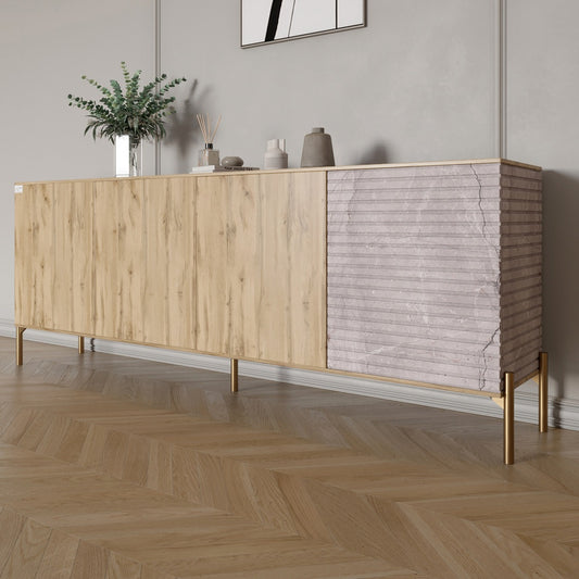 Комод на золотых металлических ножках LION Грей 204x38x76,5 см Дуб Аппалачи/Камень (LION-042684)