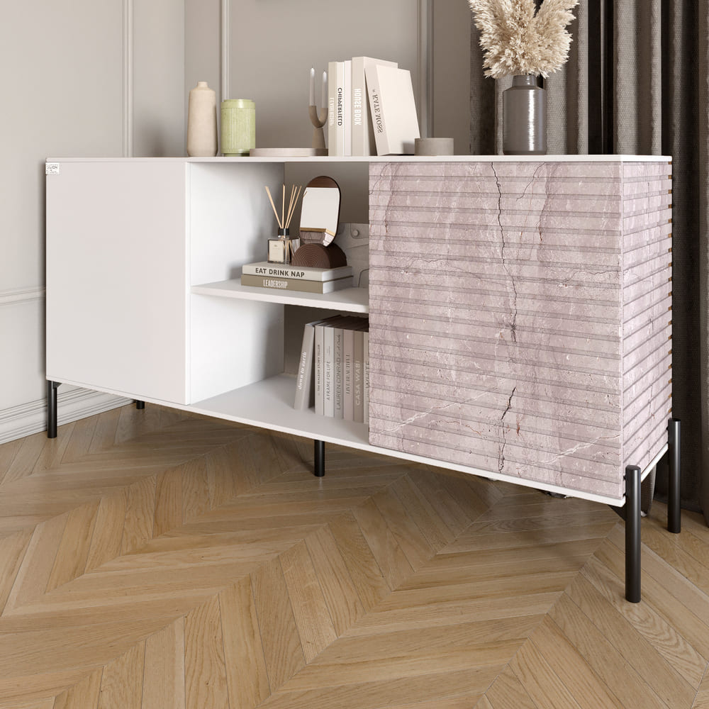 Комод открытый на черных металлических ножках LION Грей Нимфея Альба/Камень (LION-042799)