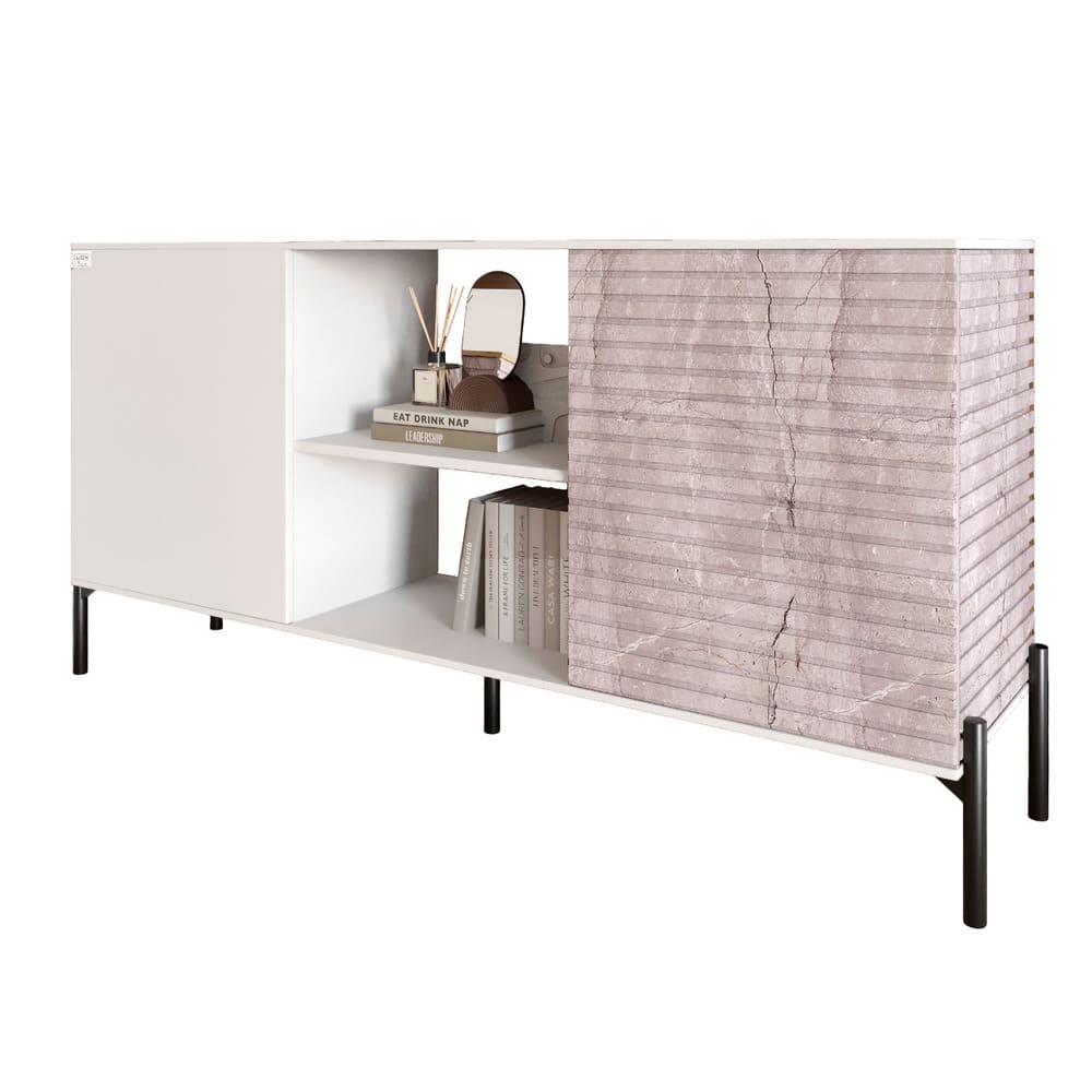 Комод открытый на черных металлических ножках LION Грей Нимфея Альба/Камень (LION-042799)