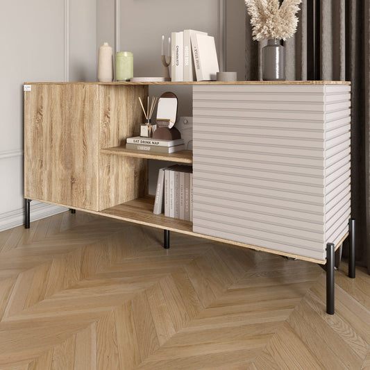 Комод открытый на черных металлических ножках LION Грей Дуб Сонома трюфель/Кашемир (LION-042869)