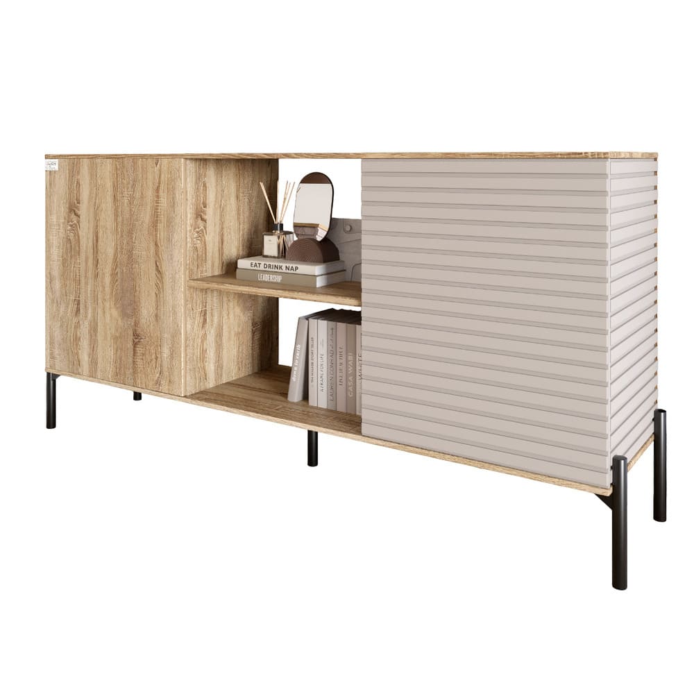 Комод открытый на черных металлических ножках LION Грей Дуб Сонома трюфель/Кашемир (LION-042869)