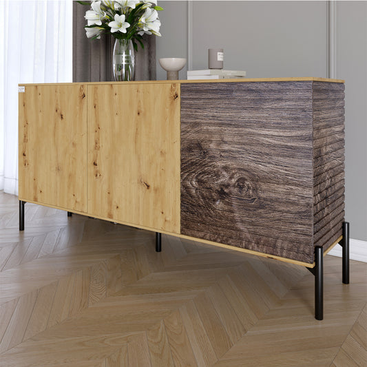 Комод закрыт в гостиную на черных металлических ножках LION Грей 154x38x76,5 см Дуб Артизан/Дерево (LION-041779)