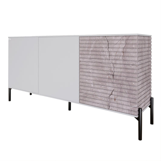 Комод закрыт в гостиную на черных металлических ножках LION Грей 154x38x76,5 см Нимфея Альба (белый)/Камень (LION-041799)