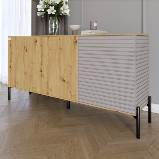 Комод закрыт в гостиную на черных металлических ножках LION Грей 154x38x76,5 см Дуб Артизан/Кашемир (LION-041809)