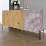 Комод закрытый в гостиную на золотых металлических ножках LION Грей 154x38x76,5 см Дуб Артизан/Камень (LION-041854)