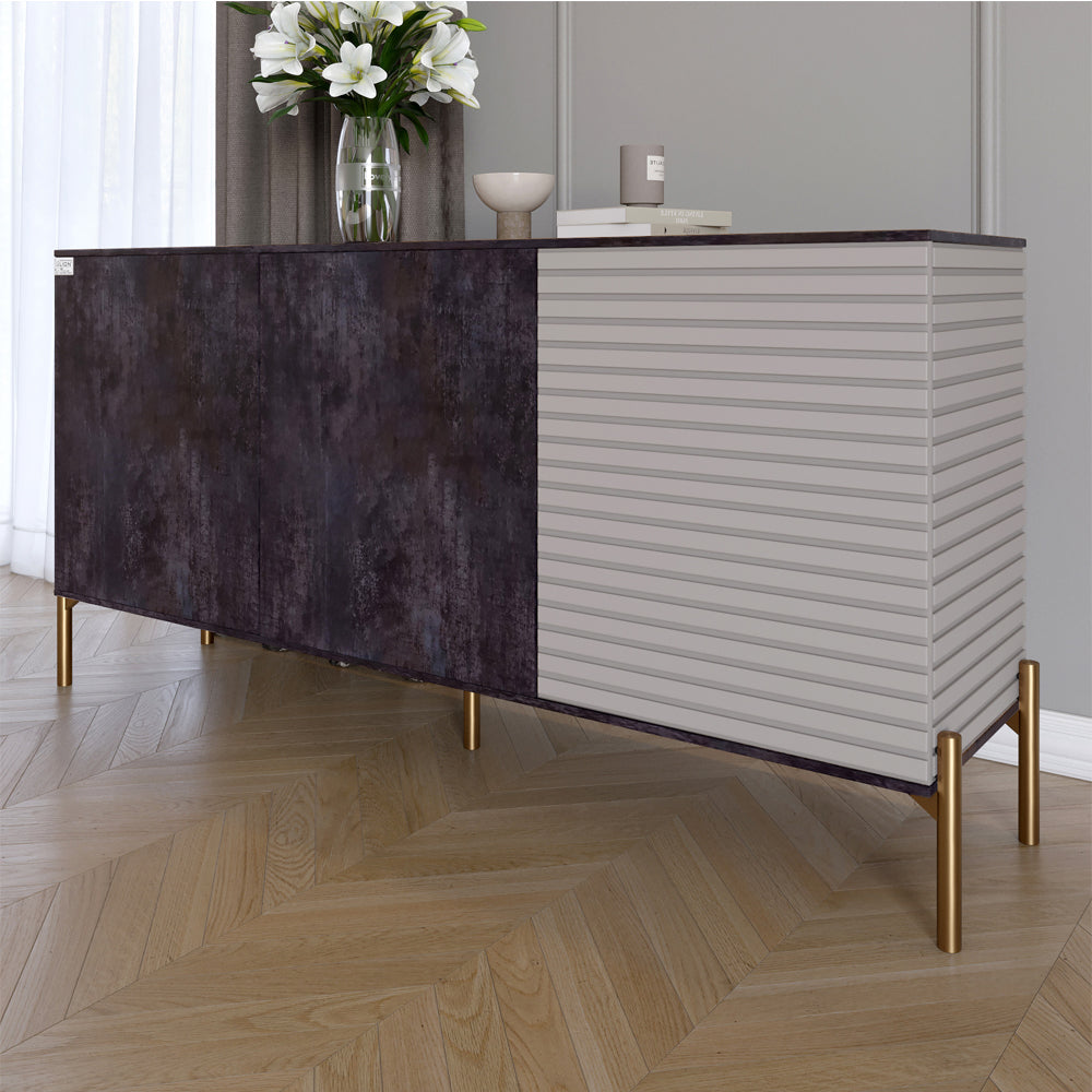 Комод закрытый в гостиную на золотых металлических ножках LION Грей 154x38x76,5 см Бетон темный/Кашемир (LION-041865)