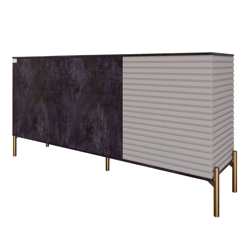 Комод закрытый в гостиную на золотых металлических ножках LION Грей 154x38x76,5 см Бетон темный/Кашемир (LION-041865)