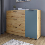 Комод LION Краш с тремя выдвижными ящиками и закрытыми полками Дуб артизан/Гранит серый (LION-044158)