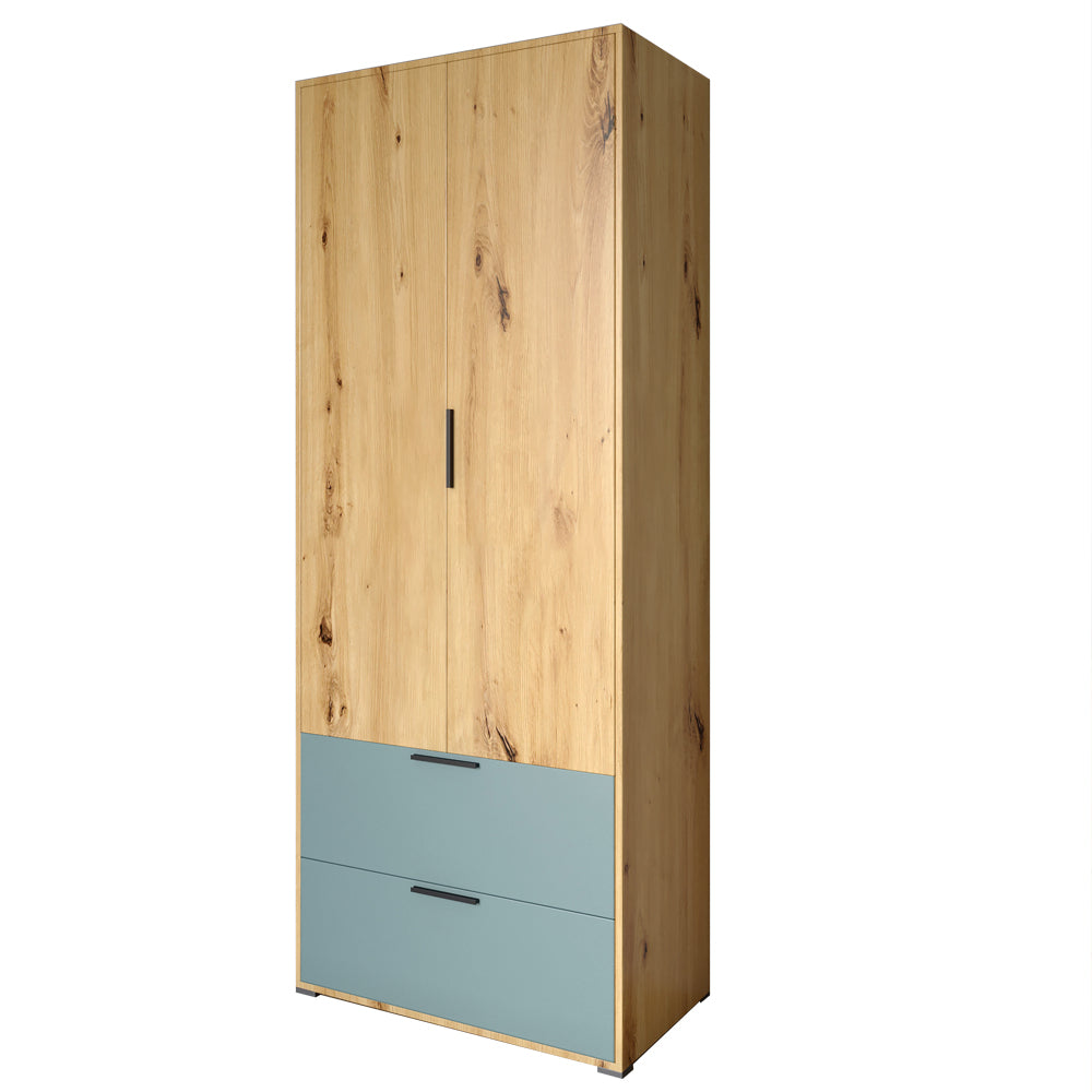 Шкаф распашный двухдверный LION Краш с 2 ящиками Дуб артизан/Гранит серый (LION-044018)