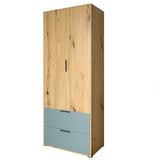 Шкаф распашный двухдверный LION Краш с 2 ящиками Дуб артизан/Гранит серый (LION-044018)