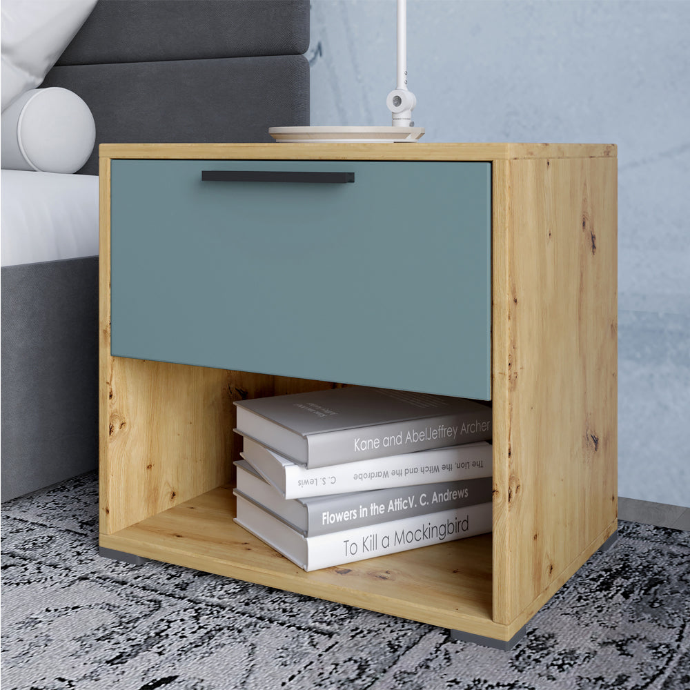 Тумба прикроватная LION Краш с выдвижным ящиком Дуб артизан/Гранит серый (LION-044138)