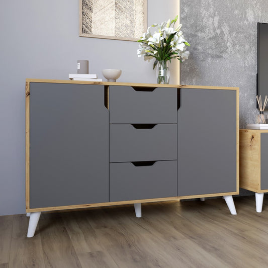 Комод в гостиную с белыми ножками М-ЗОН Борн 1200 Дуб артизан/Антрацит (MZN-031084)