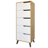 Комод высокий с черными ножками 5 ящиков М-ЗОН Борн 500 Дуб Артизан/Нимфея Альба (белый) (MZN-031104)