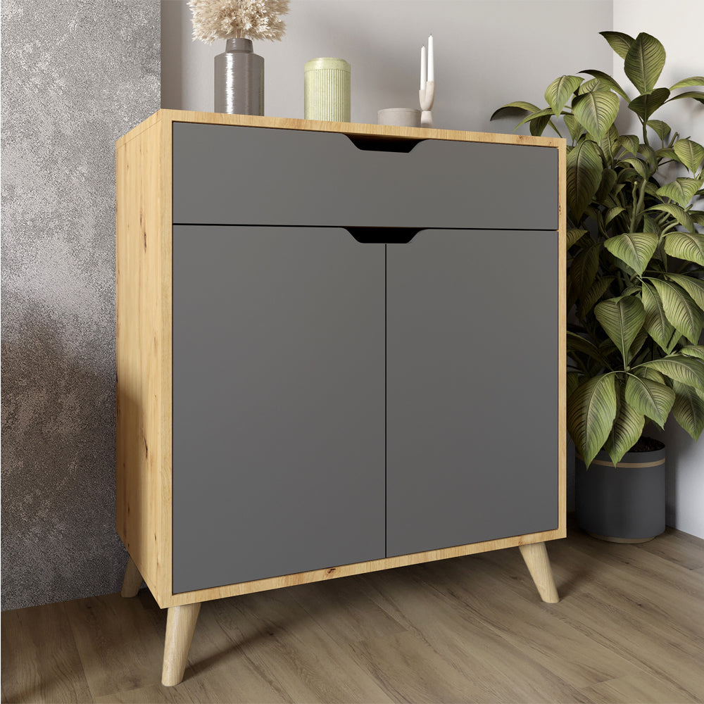 Комод в гостиную с ножками в цвете Орех светлый М-ЗОН Борн 750 Дуб Артизан/Антрацит (MZN-031045)