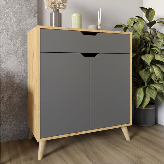 Комод в гостиную с ножками в цвете Орех светлый М-ЗОН Борн 750 Дуб Артизан/Антрацит (MZN-031045)