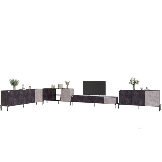 Комплект модульный для гостиной LION Грей 4 элемента с черными металлическими ножками Бетон темный/Камень (LION-042829)