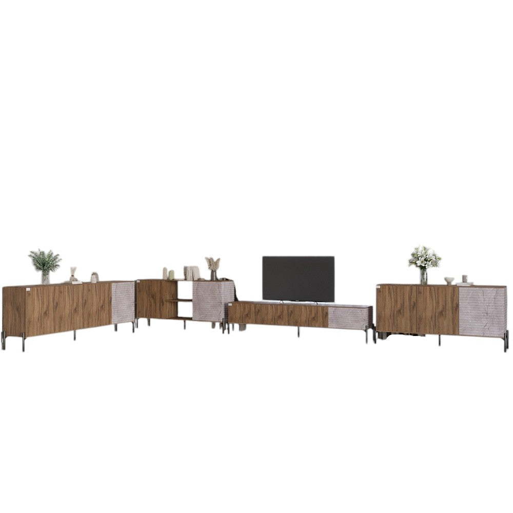 Комплект модульный для гостиной LION Грей 4 элемента с черными металлическими ножками Дуб Ливорно/Камень (LION-042819)