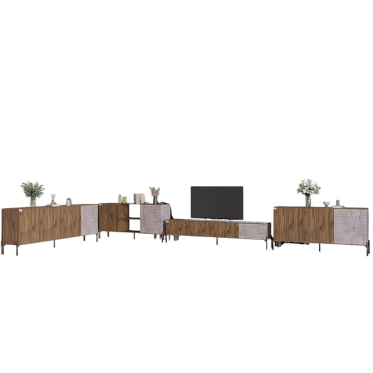 Комплект модульный для гостиной LION Грей 4 элемента с черными металлическими ножками Дуб Ливорно/Камень (LION-042819)