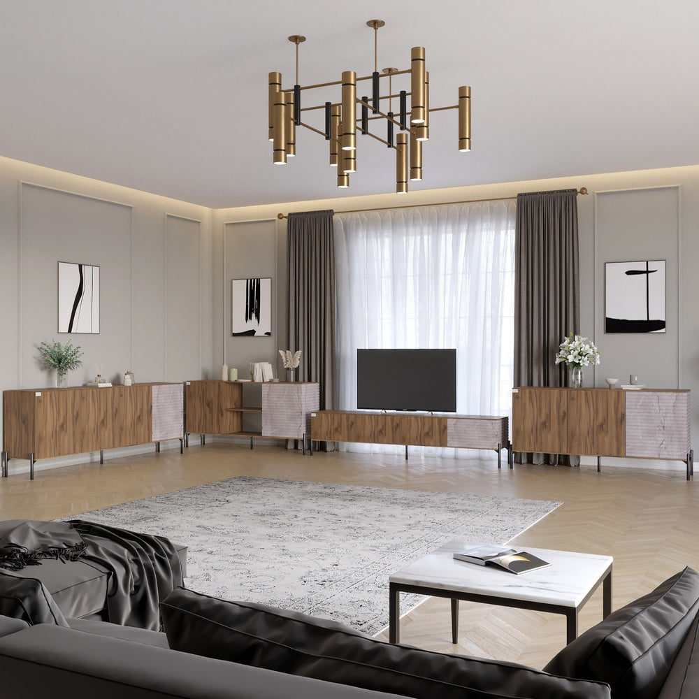 Комплект модульный для гостиной LION Грей 4 элемента с черными металлическими ножками Дуб Ливорно/Камень (LION-042819)