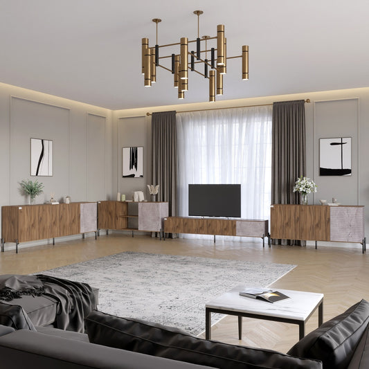 Комплект модульный для гостиной LION Грей 4 элемента с черными металлическими ножками Дуб Ливорно/Камень (LION-042819)