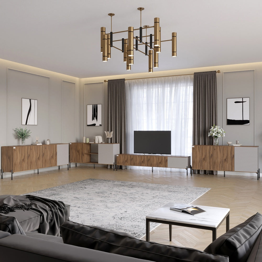 Комплект модульный для гостиной LION Грей 4 элемента с черными металлическими ножками Дуб Ливорно/Кашемир (LION-042834)