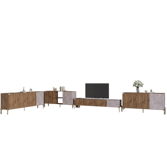 Комплект модульный для гостиной LION Грей 4 элемента с золотыми металлическими ножками Дуб Ливорно/Камень (LION-042924)