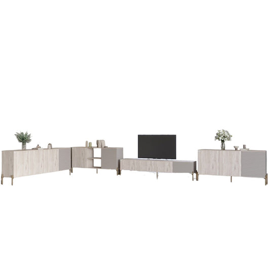 Комплект модульный для гостиной LION Грей 4 элемента с золотыми металлическими ножками Самоа Дымчатый/Кашемир (LION-042855)