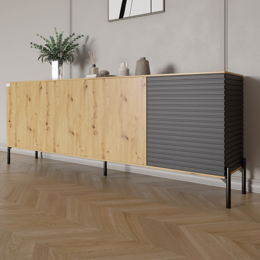 Комплект модульный для гостиной LION Грей 4 элемента с черными металлическими ножками Дуб Ливорно/Камень (LION-042819)