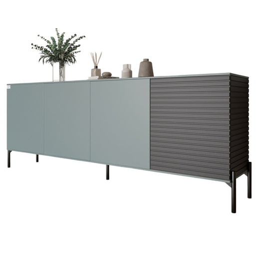 Комод в гостиную на черных металлических ножках LION Грей 204x38x76,5 см Гранит серый/Асфальт (LION-042464)