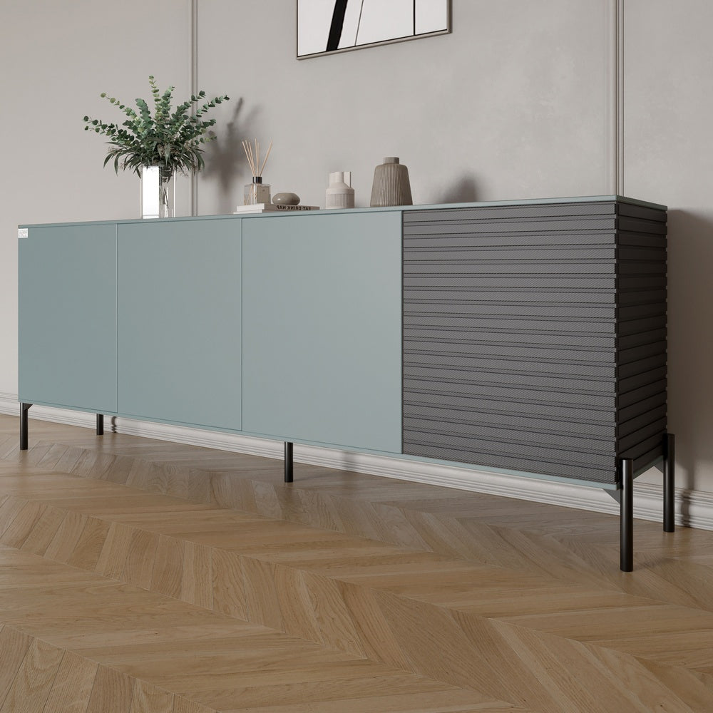 Комод в гостиную на черных металлических ножках LION Грей 204x38x76,5 см Гранит серый/Асфальт (LION-042464)