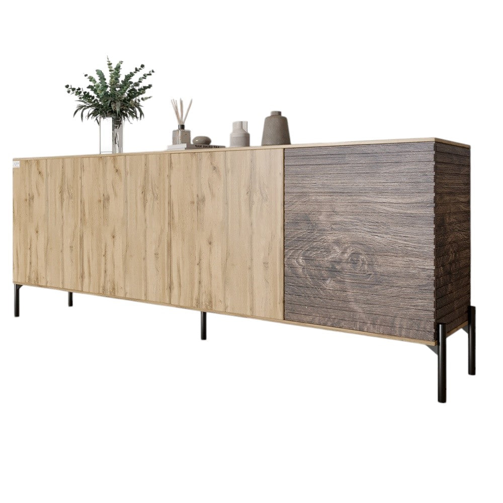 Комод в гостиную на черных металлических ножках LION Грей 204x38x76,5 см Дуб Аппалачи/Дерево (LION-042514)