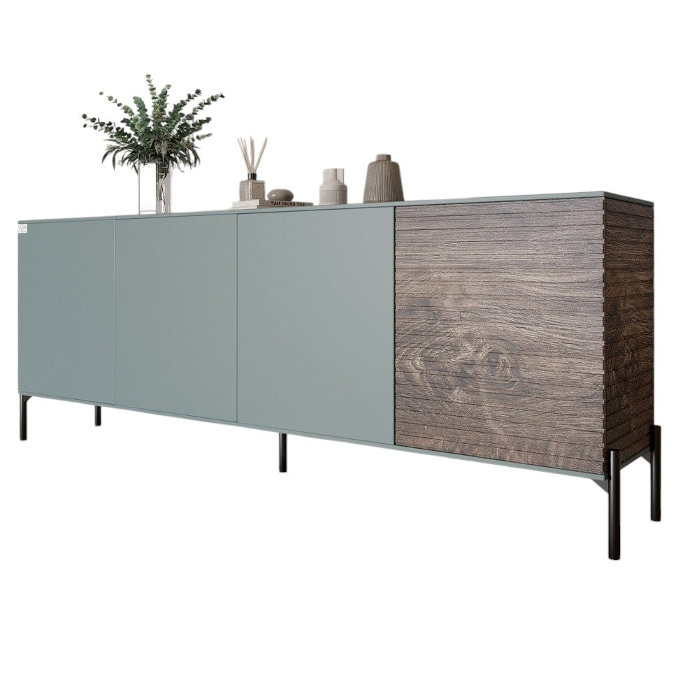 Комод в гостиную на черных металлических ножках LION Грей 204x38x76,5 см Гранит серый/Дерево (LION-042504)