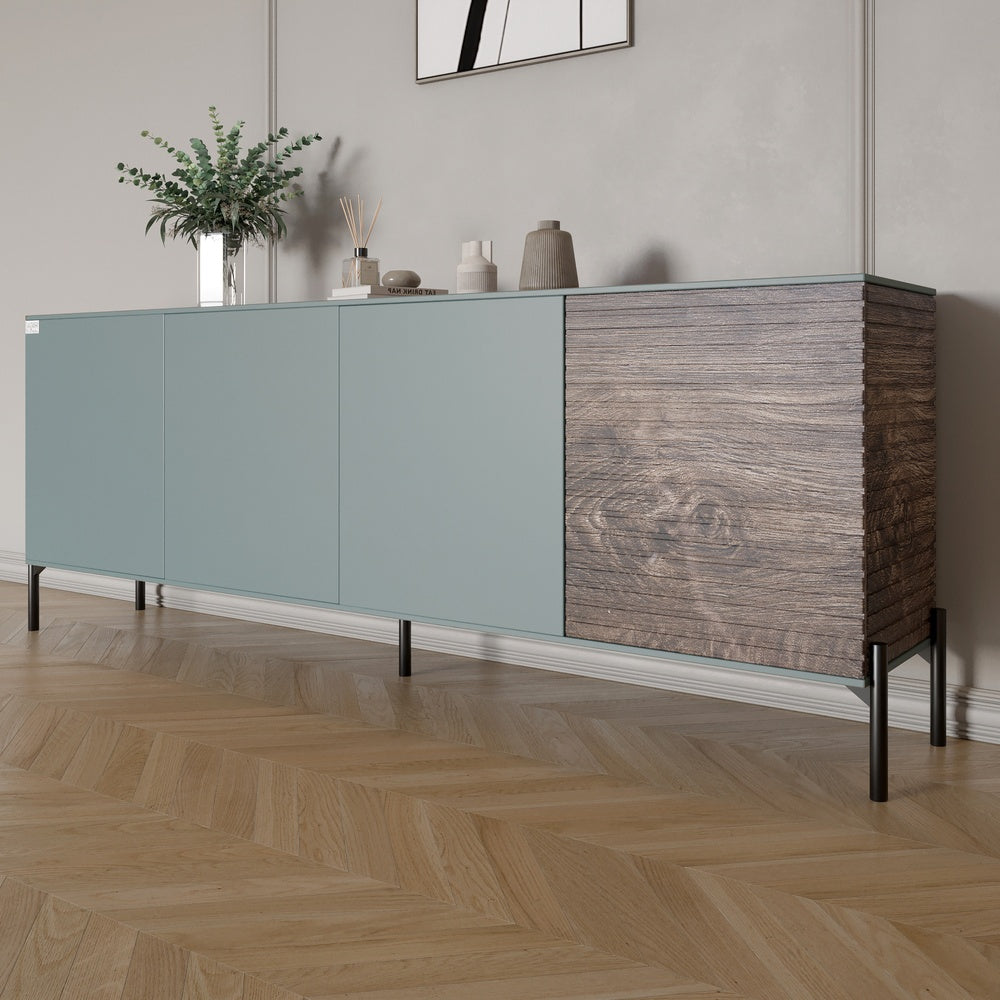 Комод в гостиную на черных металлических ножках LION Грей 204x38x76,5 см Гранит серый/Дерево (LION-042504)