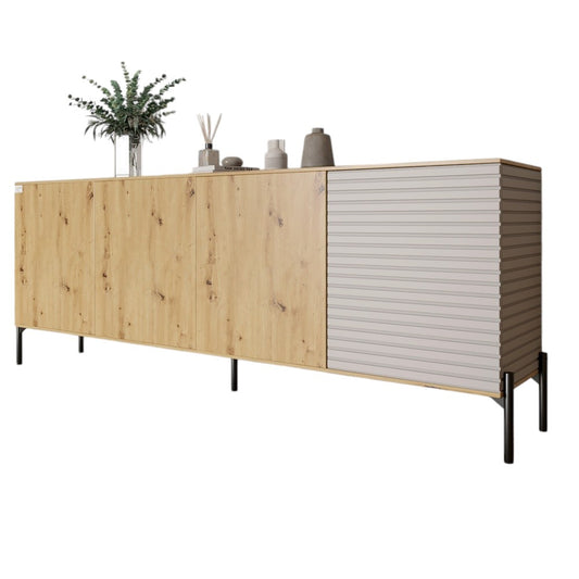 Комод в гостиную на черных металлических ножках LION Грей 204x38x76,5 см Дуб Артизан/Кашемир (LION-042624)