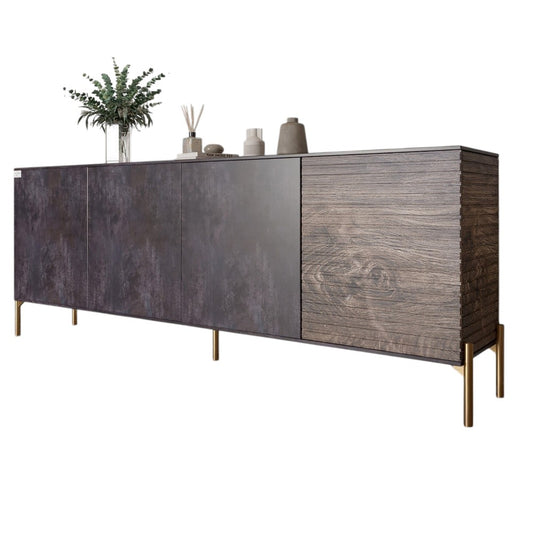 Комод на золотых металлических ножках LION Грей 204x38x76,5 см Бетон темный/Дерево (LION-042664)