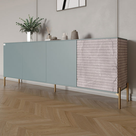 Комод на золотых металлических ножках LION Грей 204x38x76,5 см Гранит серый/Камень (LION-042695)