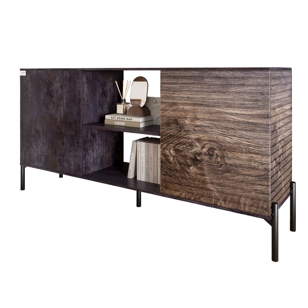 Комод открытый на черных металлических ножках LION Грей Бетон темный/Дерево (LION-042759)