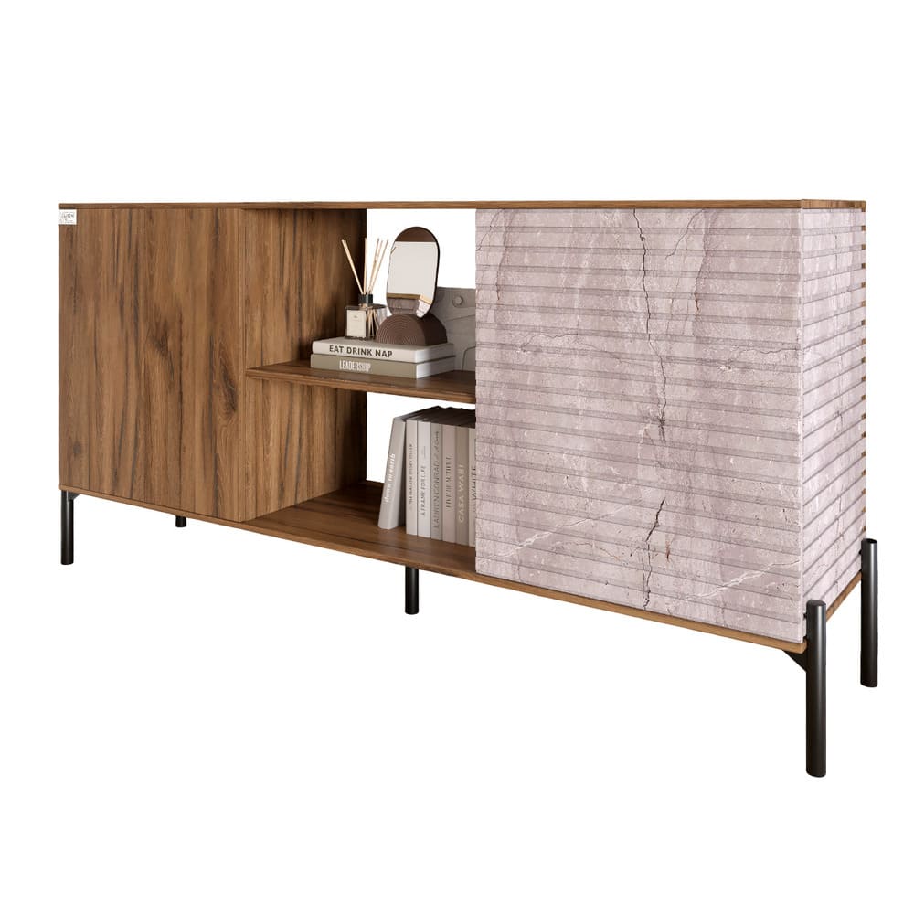 Комод открытый на черных металлических ножках LION Грей Дуб Ливорно/Камень (LION-042794)