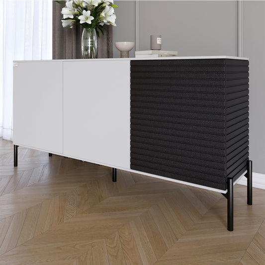 Комод закрыт в гостиную на черных металлических ножках LION Грей Нимфея Альба (белый)/Асфальт 1540x380x765 (LION-041568)